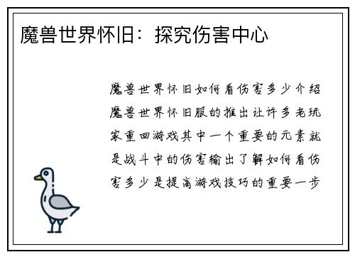 魔兽世界怀旧：探究伤害中心